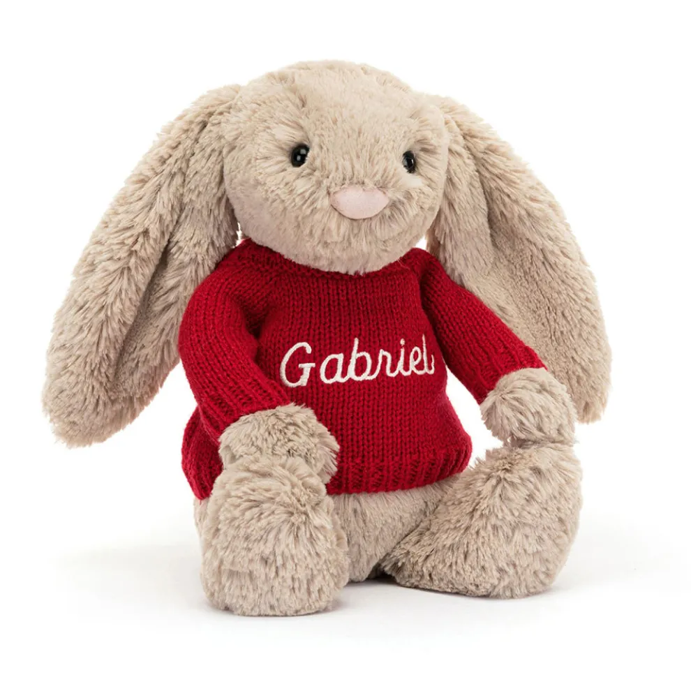 Bashful Beige Bunny with Personalised Red Jumper