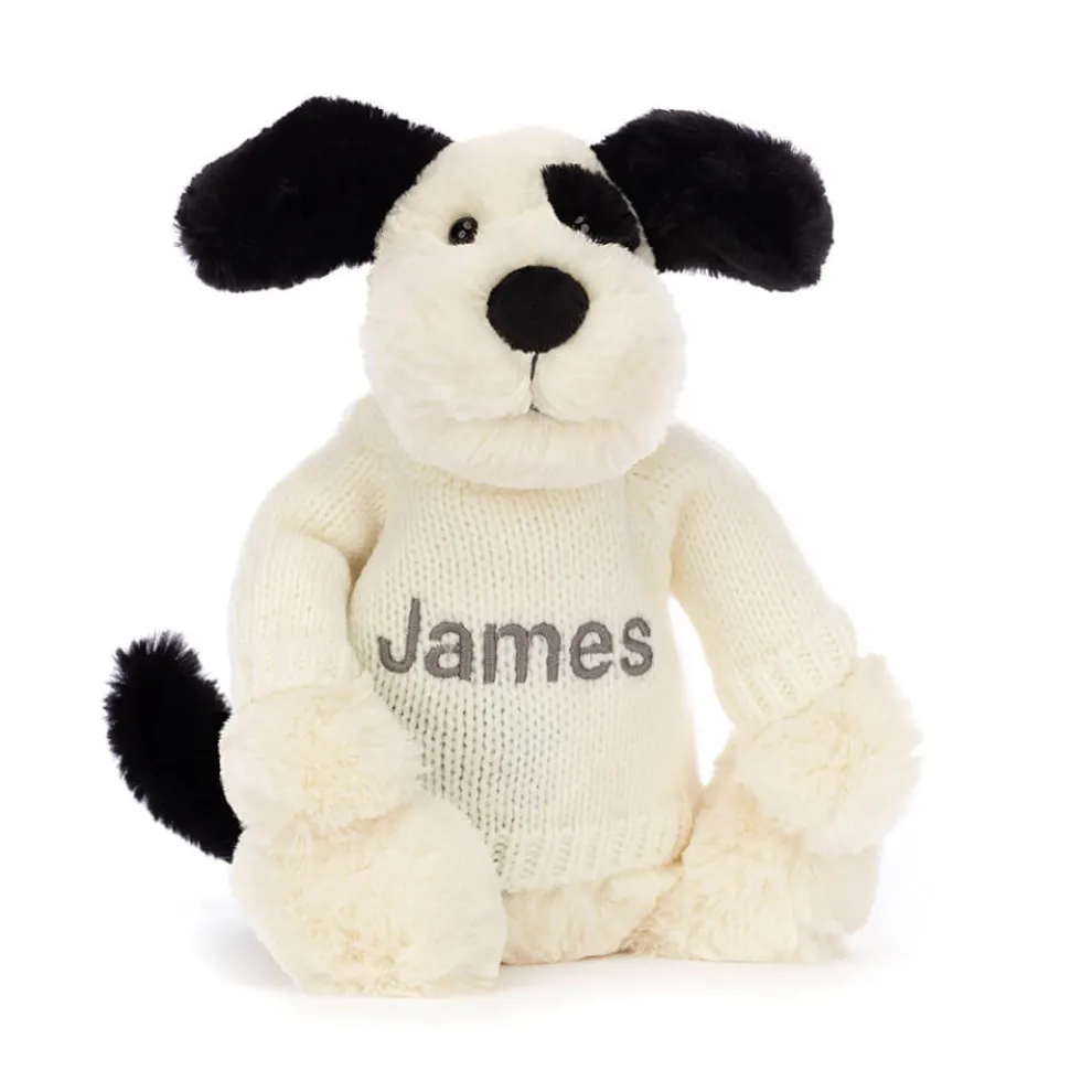 Bashful Black & Cream Puppy with Personalised Cream Jumper