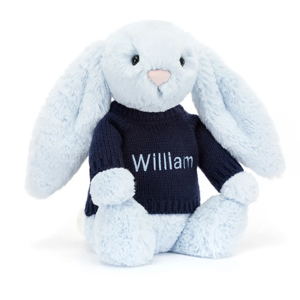 Bashful Blue Bunny with Personalised Navy Jumper