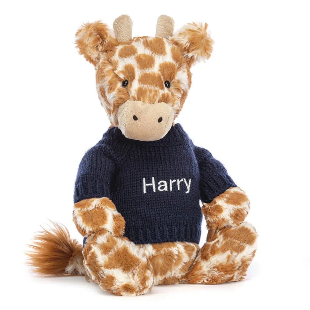 Bashful Giraffe with Personalised Navy Jumper