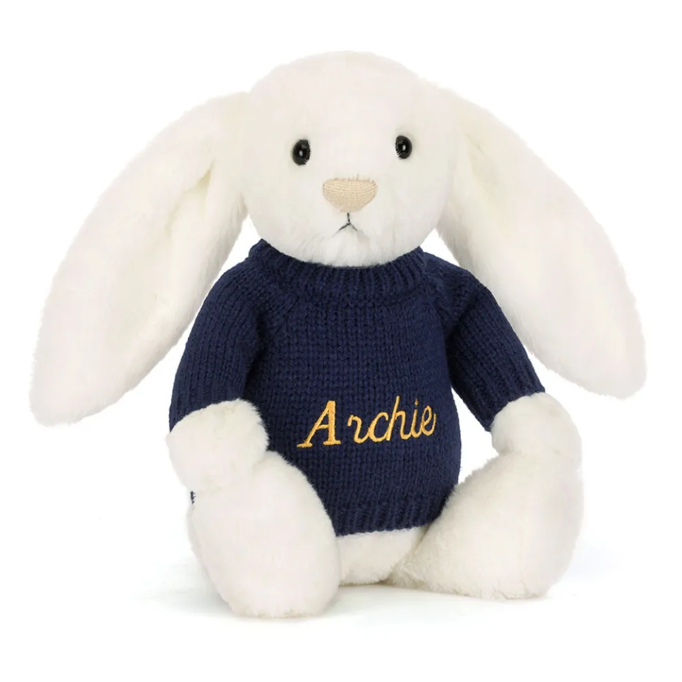 Bashful Luxe Bunny Luna with Personalised Navy Jumper