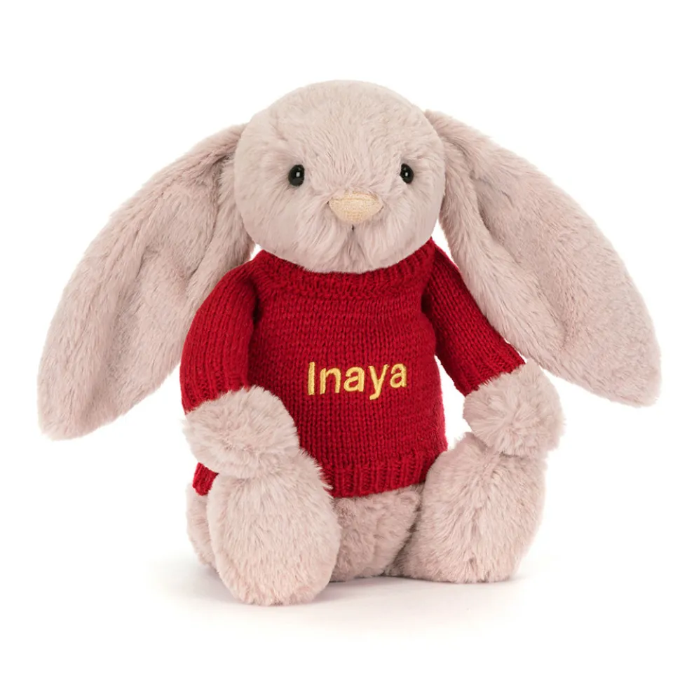 Bashful Luxe Bunny Rosa with Personalised Red Jumper
