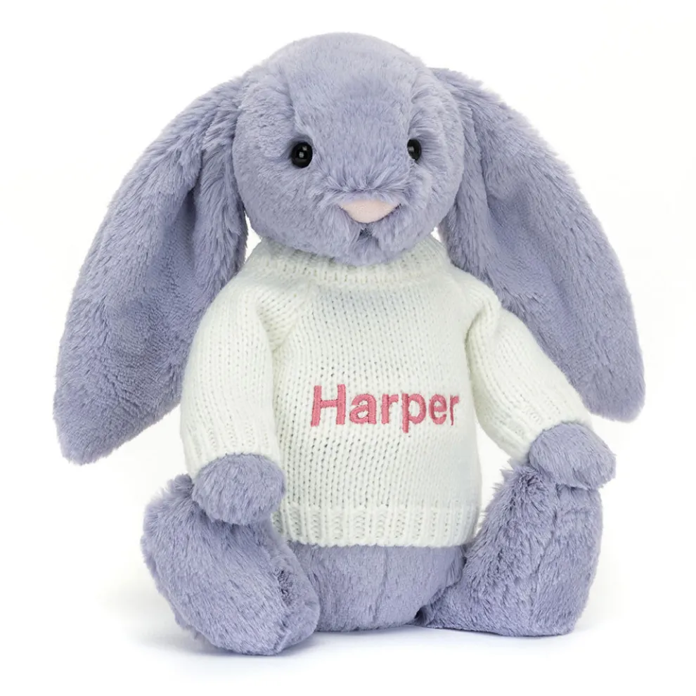 Bashful Viola Bunny with Personalised Cream Jumper