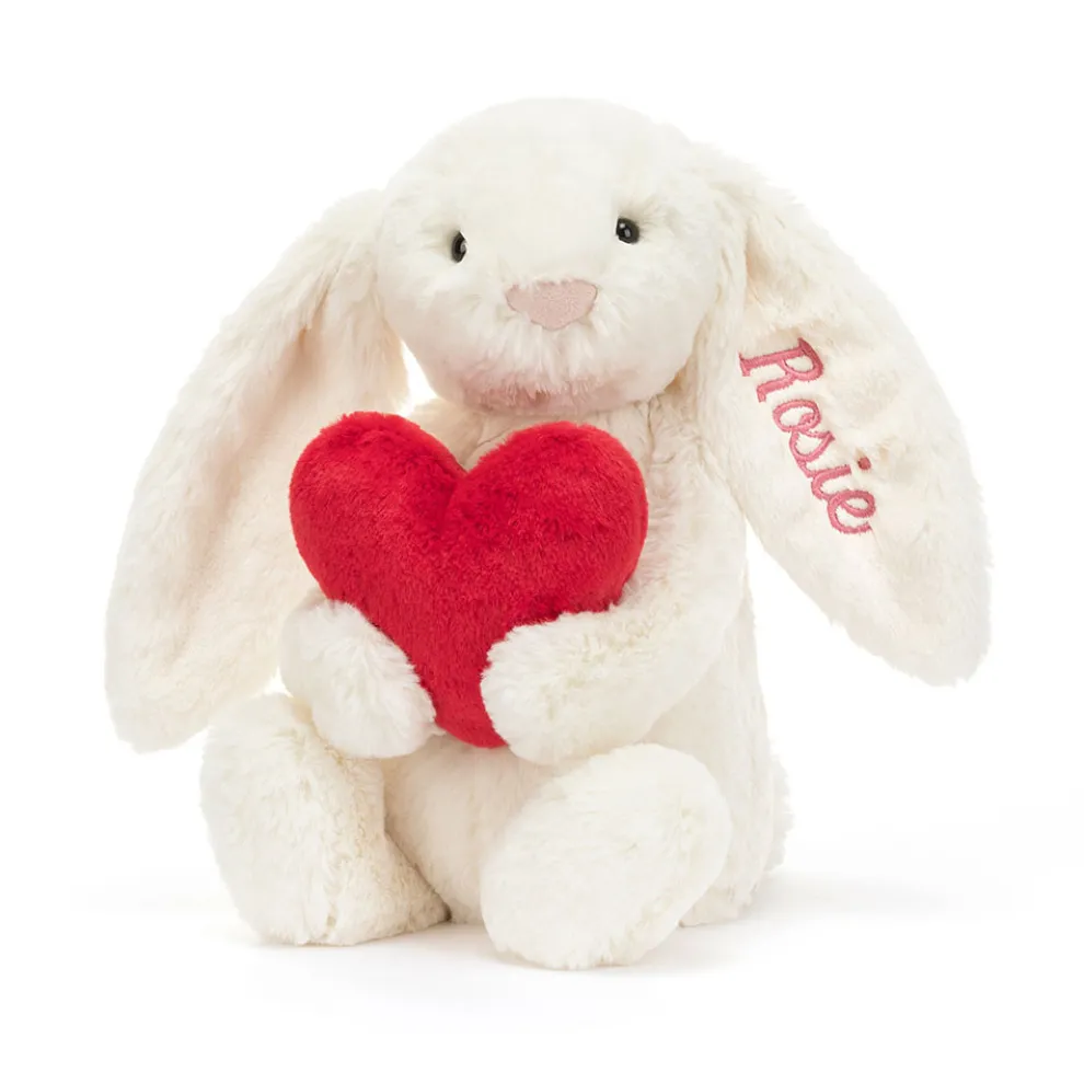 Personalised Bashful Red Love Heart Bunny Medium