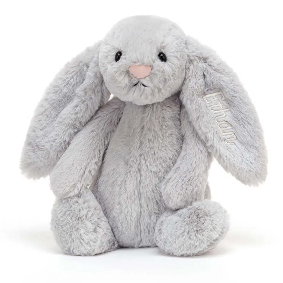 Personalised Bashful Silver Bunny Medium